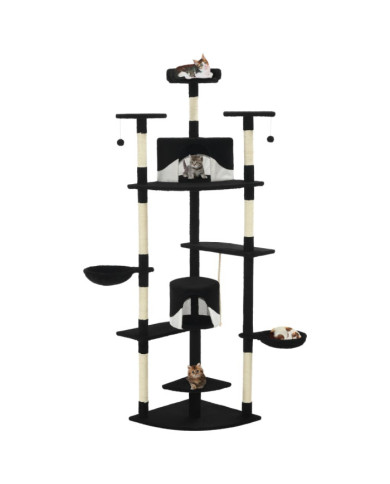 Arbre à chat avec griffoirs en sisal 203 cm noir et blanc | Mobilier & Déco