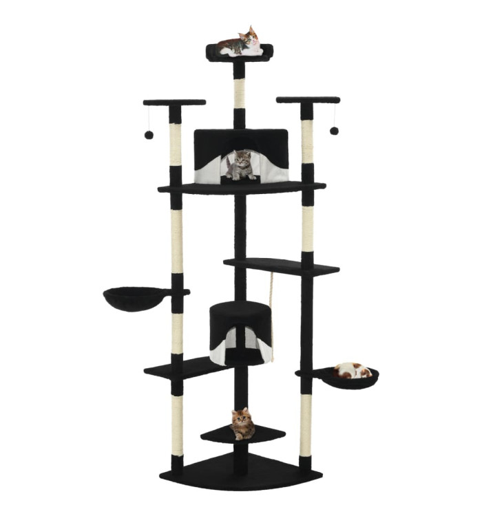 Arbre à chat avec griffoirs en sisal 203 cm noir et blanc | Mobilier & Déco