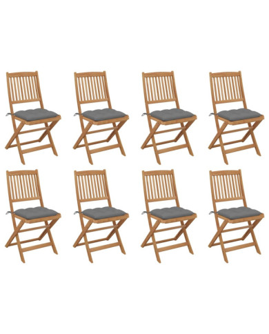 Chaises pliables d'extérieur et coussins lot de 8 Bois d'acacia | Mobilier & Déco