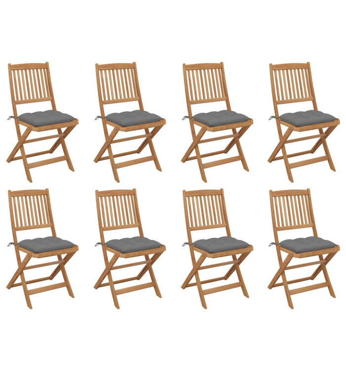 Chaises pliables d'extérieur et coussins lot de 8 Bois d'acacia | Mobilier & Déco