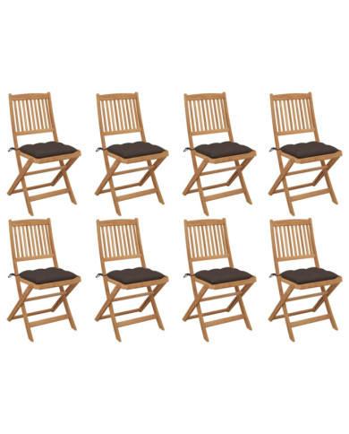 Chaises pliables d'extérieur et coussins lot de 8 Bois d'acacia | Mobilier & Déco