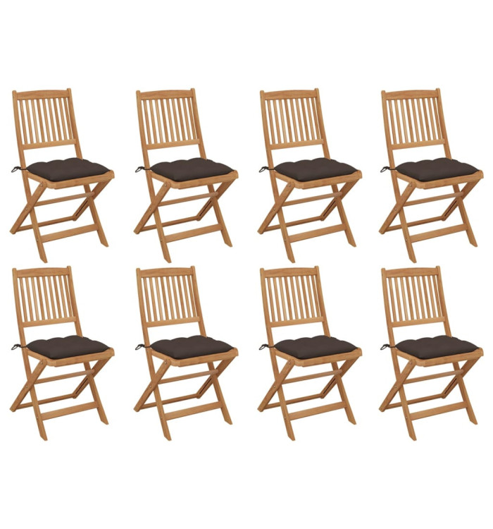 Chaises pliables d'extérieur et coussins lot de 8 Bois d'acacia | Mobilier & Déco