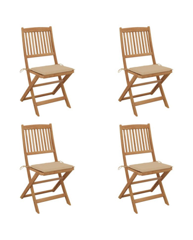 Chaises pliables de jardin lot de 4 avec coussins Bois d'acacia | Mobilier & Déco