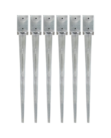 Piquets au sol 6 pcs Argenté 9x9x90 cm Acier galvanisé | Mobilier & Déco