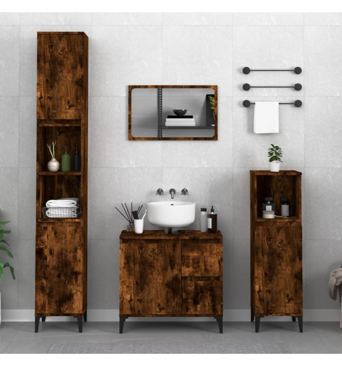 Ensemble d'armoires de salle de bain 3 pcs chêne fumé | Mobilier & Déco