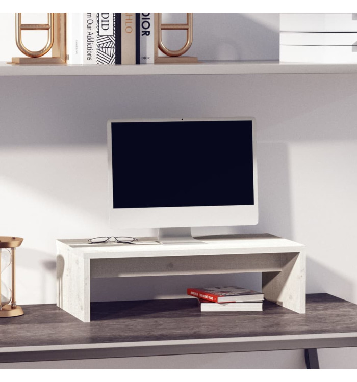 Support de moniteur Blanc 50x27x15 cm Bois de pin solide | Mobilier & Déco