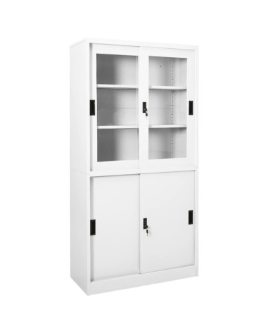 Armoire de bureau et porte coulissante Blanc 90x40x180 cm Acier | Mobilier & Déco