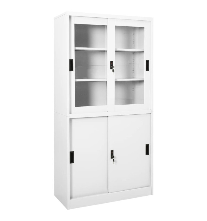 Armoire de bureau et porte coulissante Blanc 90x40x180 cm Acier | Mobilier & Déco