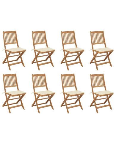 Chaises pliables d'extérieur et coussins lot de 8 Bois d'acacia | Mobilier & Déco