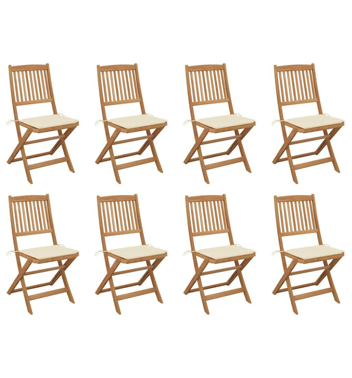 Chaises pliables d'extérieur et coussins lot de 8 Bois d'acacia | Mobilier & Déco
