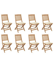 Chaises pliables d'extérieur et coussins lot de 8 Bois d'acacia | Mobilier & Déco