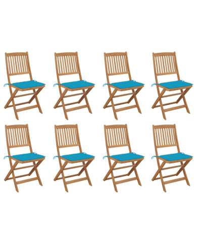 Chaises pliables d'extérieur et coussins lot de 8 Bois d'acacia | Mobilier & Déco