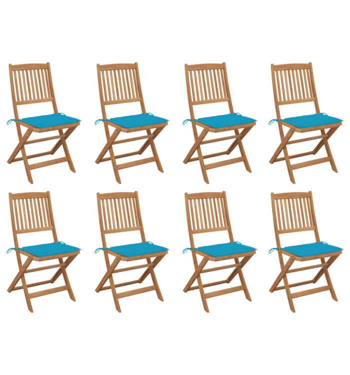 Chaises pliables d'extérieur et coussins lot de 8 Bois d'acacia | Mobilier & Déco
