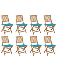 Chaises pliables d'extérieur et coussins lot de 8 Bois d'acacia | Mobilier & Déco