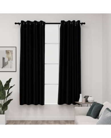 Rideaux occultants Aspect lin avec œillets 2 pcs Noir 140x175cm | Mobilier & Déco