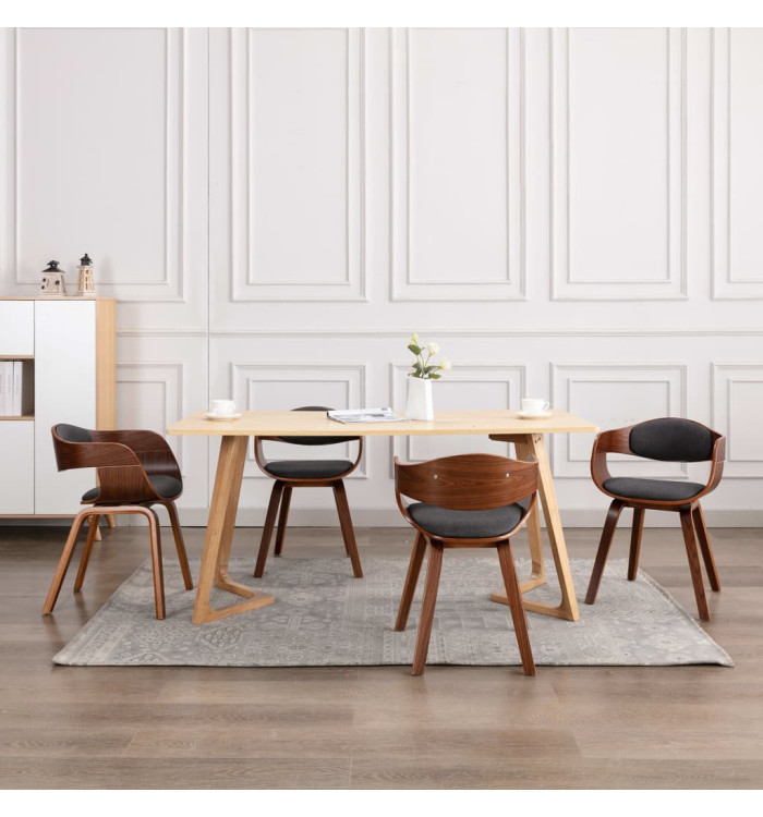 Chaises à manger lot de 6 bois courbé et tissu gris | Mobilier & Déco