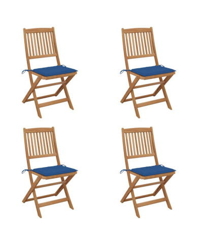 Chaises pliables de jardin lot de 4 avec coussins Bois d'acacia | Mobilier & Déco