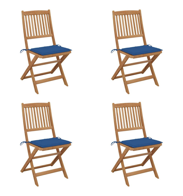Chaises pliables de jardin lot de 4 avec coussins Bois d'acacia | Mobilier & Déco