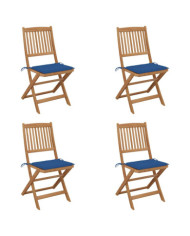Chaises pliables de jardin lot de 4 avec coussins Bois d'acacia | Mobilier & Déco
