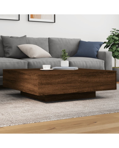 Table basse avec lumières LED chêne marron 100x100x31 cm | Mobilier & Déco
