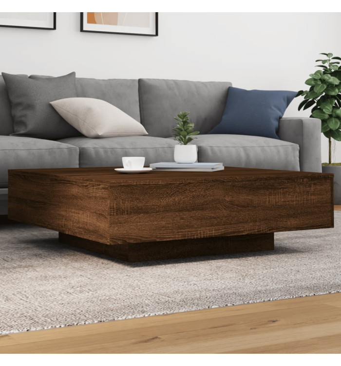 Table basse avec lumières LED chêne marron 100x100x31 cm | Mobilier & Déco