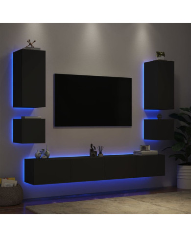 Meuble TV muraux 6 pcs avec lumières LED noir | Mobilier & Déco