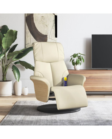 Fauteuil inclinable de massage et repose-pieds crème similicuir | Mobilier & Déco