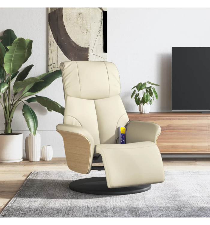 Fauteuil inclinable de massage et repose-pieds crème similicuir | Mobilier & Déco