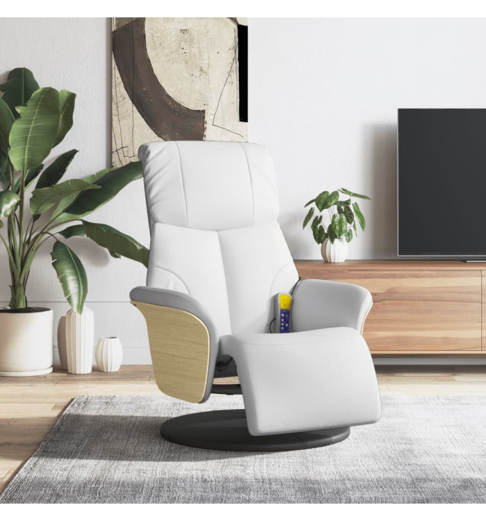 Fauteuil inclinable de massage repose-pieds blanc similicuir | Mobilier & Déco