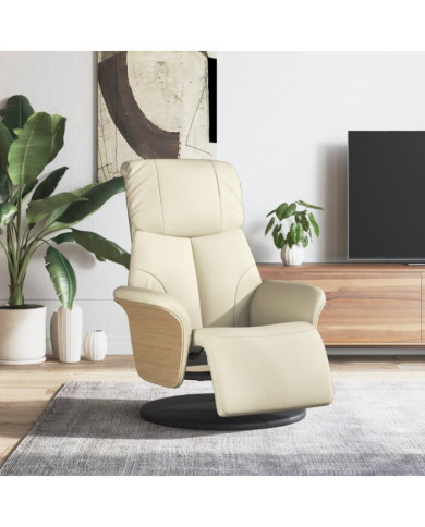 Fauteuil inclinable avec repose-pieds crème similicuir | Mobilier & Déco