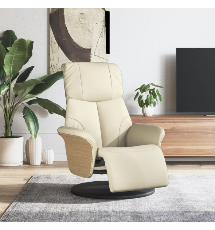 Fauteuil inclinable avec repose-pieds crème similicuir | Mobilier & Déco