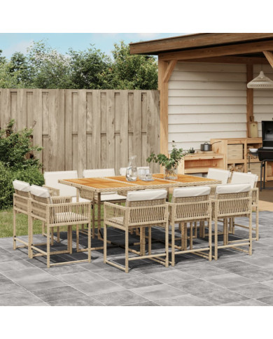 Ensemble à manger de jardin et coussins 11 pcs beige poly rotin | Mobilier & Déco