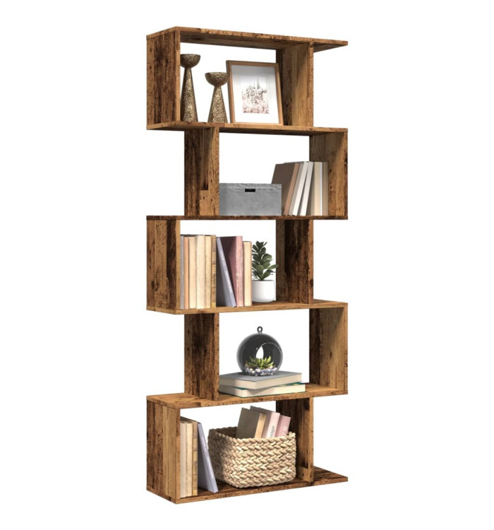 Étagère séparatrice de pièce à 5 niveaux vieux bois 70x24x161cm | Mobilier & Déco