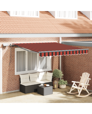 Auvent Rétractable Manuel avec LED Orange et Marron 300x250 cm | Mobilier & Déco