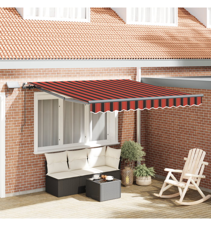 Auvent Rétractable Manuel avec LED Orange et Marron 300x250 cm | Mobilier & Déco