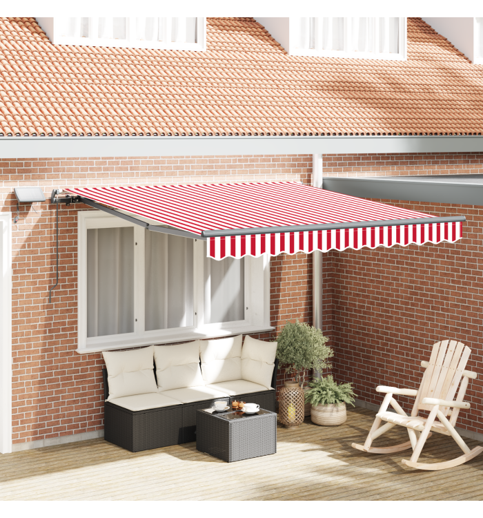 Store Rétractable Manuel avec LED Rayures Rouges et Blanches 350x250 cm | Mobilier & Déco