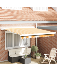 Auvent rétractable manuel jaune et blanc 300x250 cm | Mobilier & Déco