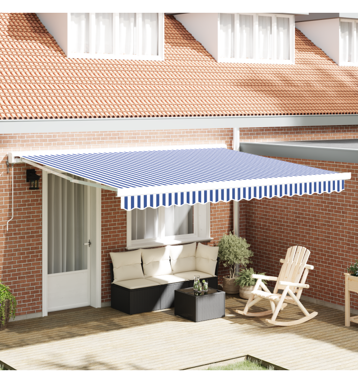 Store rétractable manuel Bleu et Blanc 350x250 cm | Mobilier & Déco