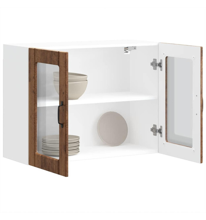 Armoire murale de cuisine avec porte en verre Lucca vieux bois | Mobilier & Déco