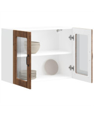 Armoire murale de cuisine avec porte en verre Lucca vieux bois | Mobilier & Déco