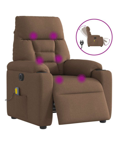 Fauteuil inclinable de massage électrique marron tissu | Mobilier & Déco