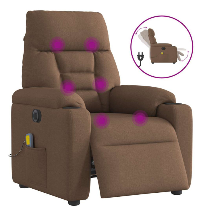 Fauteuil inclinable de massage électrique marron tissu | Mobilier & Déco