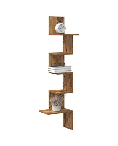 Étagère d'angle murale vieux bois 32x32x127,5cm bois ingénierie | Mobilier & Déco