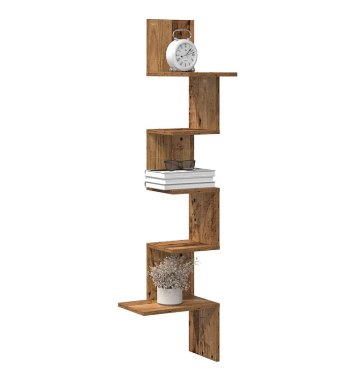 Étagère d'angle murale vieux bois 32x32x127,5cm bois ingénierie | Mobilier & Déco