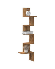 Étagère d'angle murale vieux bois 32x32x127,5cm bois ingénierie | Mobilier & Déco