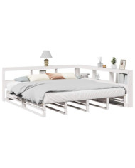 Lit bibliothèque sans matelas blanc 200x200 cm bois pin massif | Mobilier & Déco