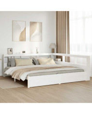 Lit bibliothèque sans matelas blanc 200x200 cm bois pin massif | Mobilier & Déco