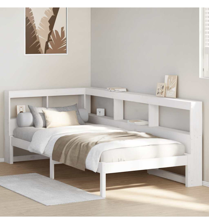 Lit bibliothèque sans matelas blanc 100x200 cm bois pin massif | Mobilier & Déco