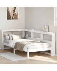 Lit bibliothèque sans matelas blanc 100x200 cm bois pin massif | Mobilier & Déco