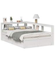 Lit bibliothèque sans matelas blanc 160x200 cm bois pin massif | Mobilier & Déco
